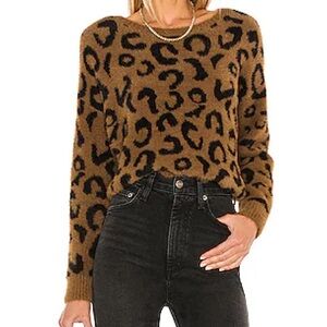 Bella Dahl Crewneck Sweater in Golden Topaz Animal Print Size Medium